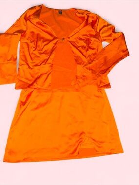 SHEIN Bright Orange Satin Skirt Set